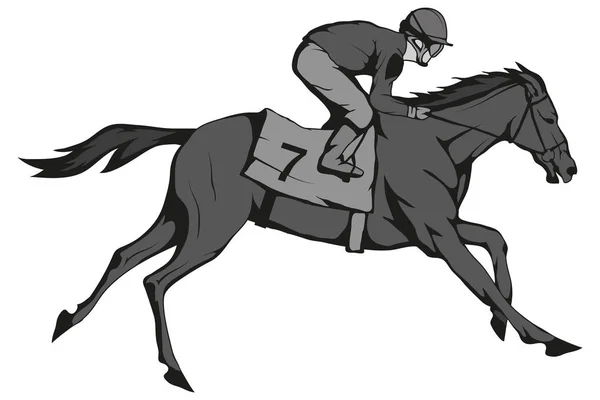 Ιπποδρομίες Αναβάτης Άλογο Αγωνιστικά Τρέχει Προς Γραμμή Του Τερματισμού Πίστα — Διανυσματικό Αρχείο