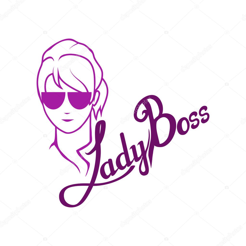 Boss character, chief, boss icon for logotype, flyer, posters, card, label, badge, banner, girl boss, chief logo, hand drawn lettering, chief head, vector graphics to design