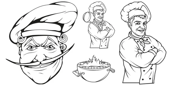 Chef Cocinero Pie Una Pose Diferente Jefe Restaurante Chef Dibujos — Archivo Imágenes Vectoriales