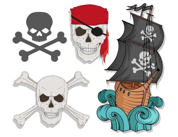 Piratskepp Eller Båt Illustration Isolerade Vit Bakgrund Tecknad Havet Piratskepp — Stock vektor