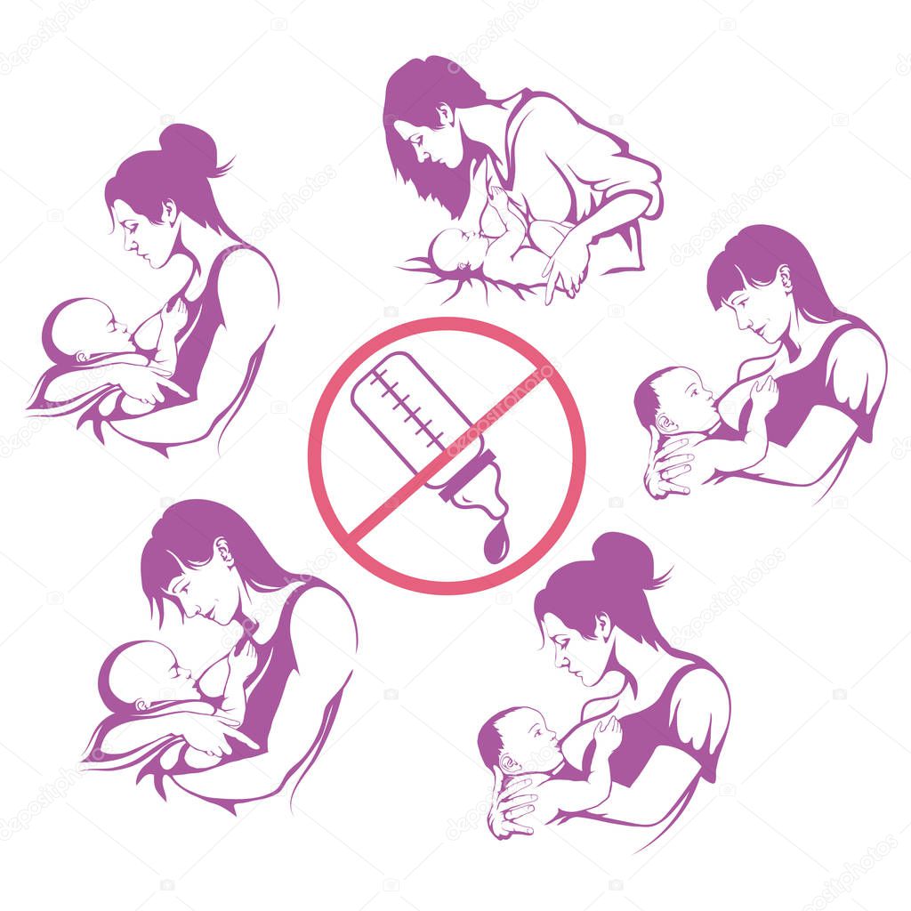 breastfeeding mother, baby feeding breast milk, breastfeeding logo, vector graphic to design