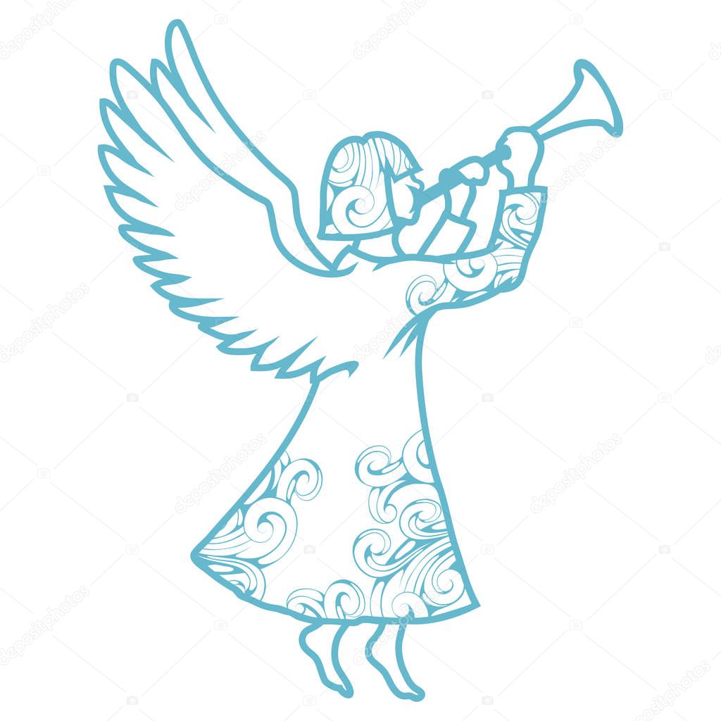 Christmas angel isolated on white background. New Year's holiday. Christmas angel. Winter character head. Funny christmas character. Winter celebration. Angel dressed in winter clothes. New Year angel