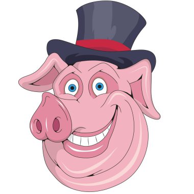 Beyaz arka plan üzerinde izole Noel domuz. Yılbaşı tatil. Noel domuz. Kış karakter kafa. Komik Noel karakter. Kış kutlama. Domuz kış elbiseleri giymiş. Yeni yıl domuz