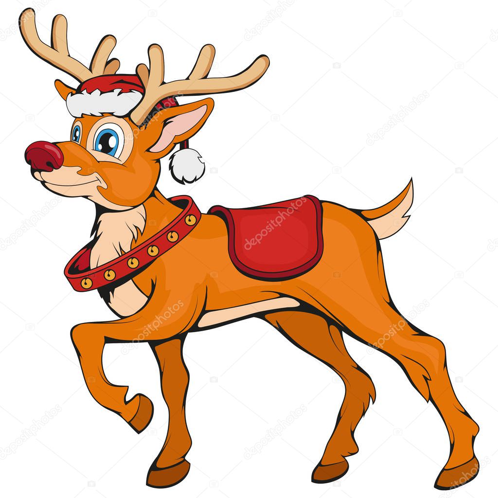 Christmas deer isolated on white background. New Year's holiday. Christmas deer. Winter character head. Different new year characters. Winter celebration. Deer dressed in winter clothes. New Year