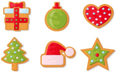 Noel kurabiyeleri kümesi. Farklı gingerbread çerezleri Noel için kümesi. Yeni yıl gingerbread Noel karakterler şeklinde. Farklı yeni yıl karakter. Homemade Pişirme. Ekmek yapım ürünleri.