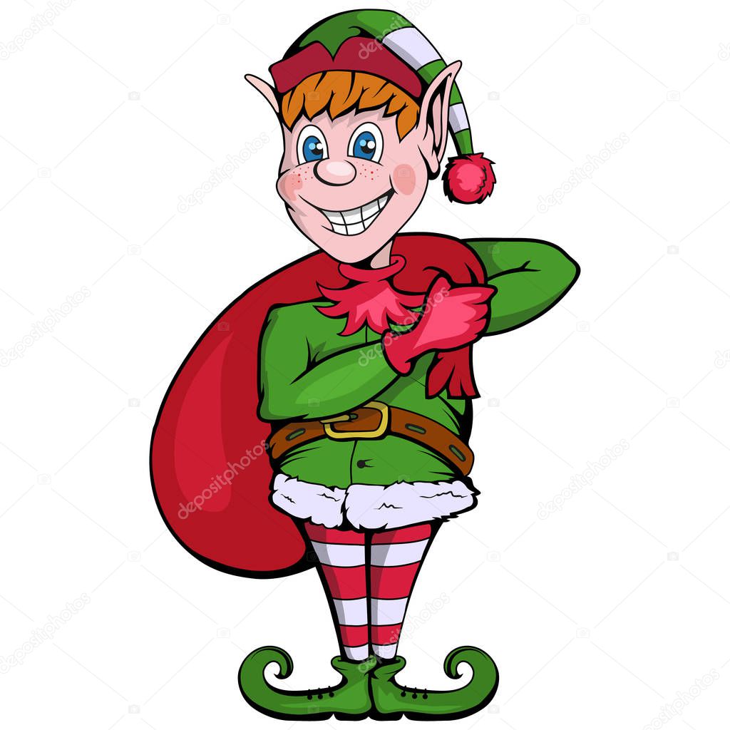 Christmas elf. Set of different elves for christmas. Different new year characters. Santa Claus helpers. New Year characters in the form of Christmas elf. Merry Xmas design element.