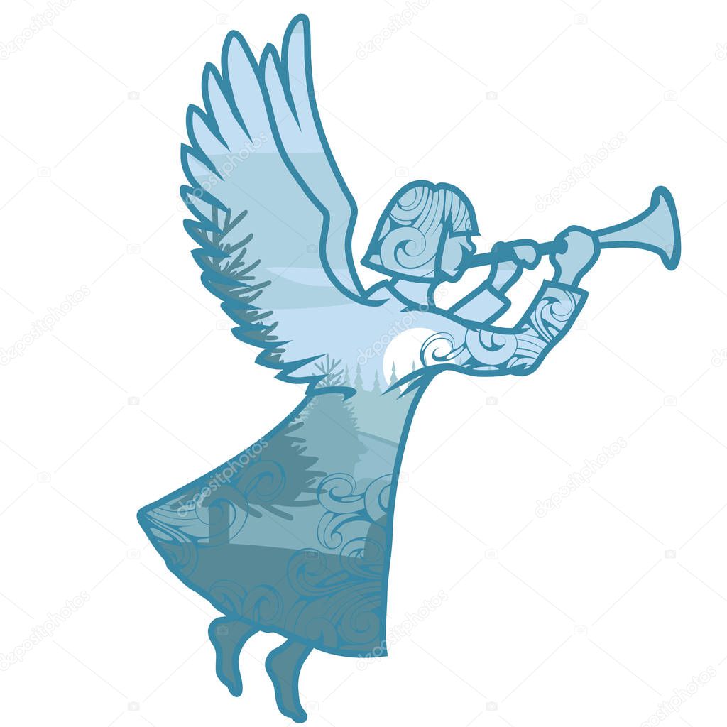 Christmas angel isolated on white background. New Year's holiday. Christmas angel. Winter character head. Funny christmas character. Winter celebration. Angel dressed in winter clothes. New Year angel