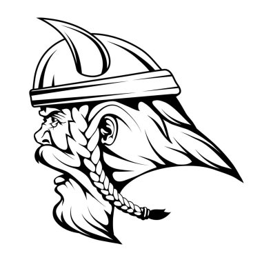 Kafa Viking savaşçı mücadele kask, viking savaşçısı yüz çizim kroki, viking logo siyah ve beyaz, vektör grafik tasarım