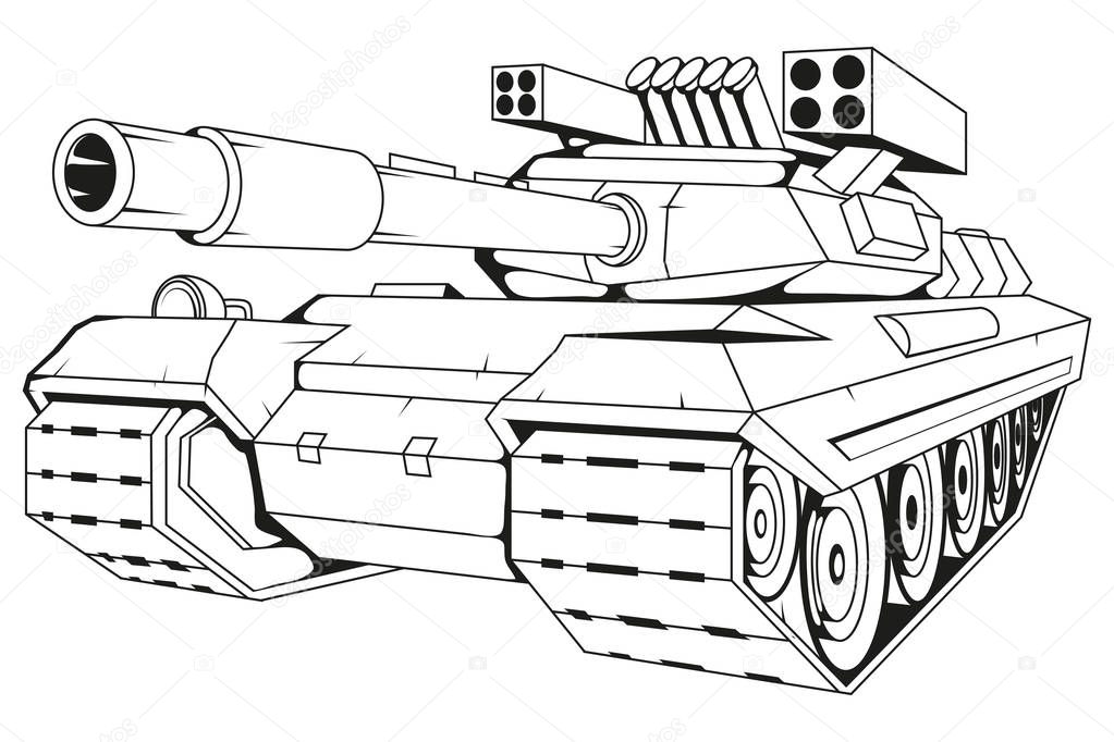 battle tank vector drawing, battle tank drawing sketch, battle tank in black and white, vector graphics to design