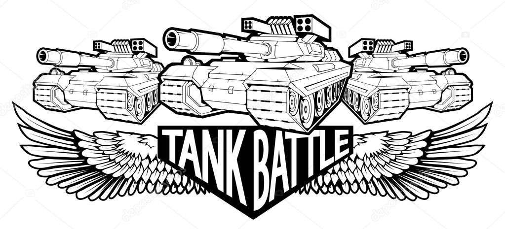 battle tank logo in black and white, vector graphics to design