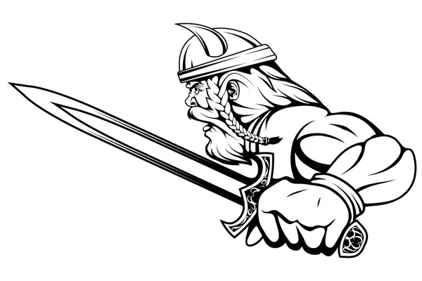 Guerrier Viking Avec Une Épée Main Adapté Comme Logo Mascotte — Image vectorielle