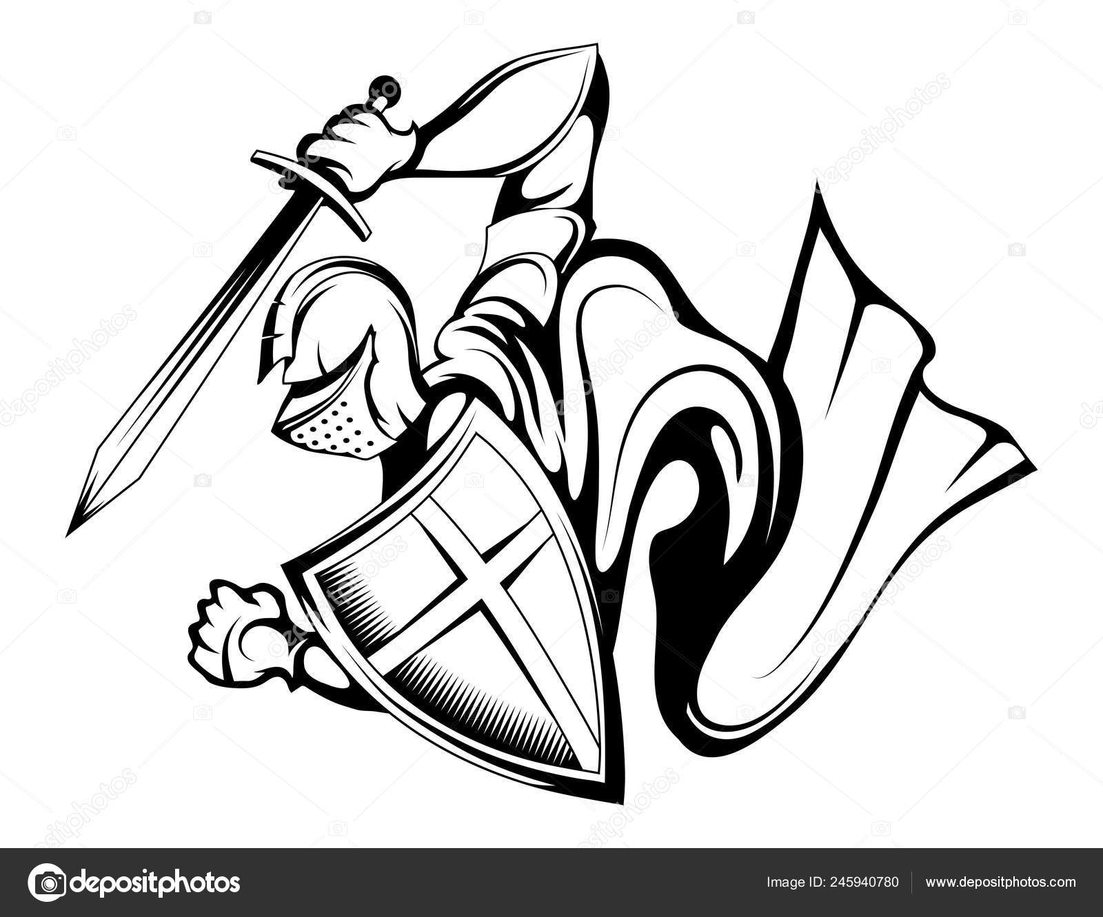 Knight Warrior Armor Sword Shield His Hand Vector Graphic Design Knight Warrior Armor Sword Shield His Hand Vector Graphic Design