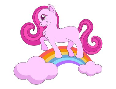 sevimli midilli üzerinde bir gökkuşağı gökyüzünde, vektör grafik tasarım