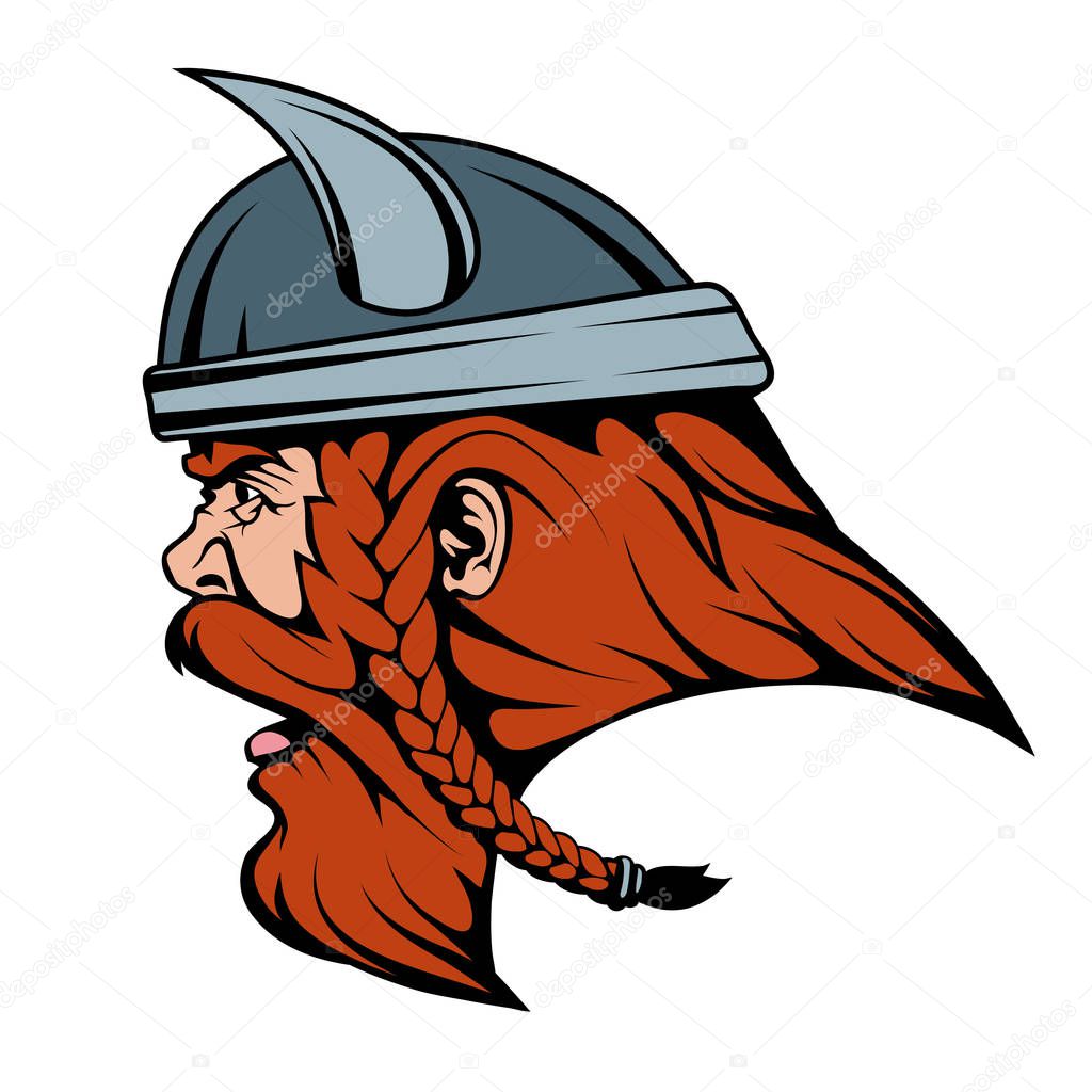 Viking warrior in combat helmet suitable as logo or team mascot, viking logo, vector graphics to design