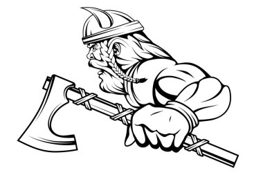 viking warrior with a traditional battle ax in his hand, suitable as logo or team mascot. vector graphic to design