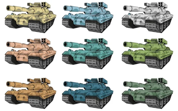 Jogo Tanques Batalha Diferentes Tipos Tanque Camuflagem Tanque Batalha Colorido —  Vetores de Stock