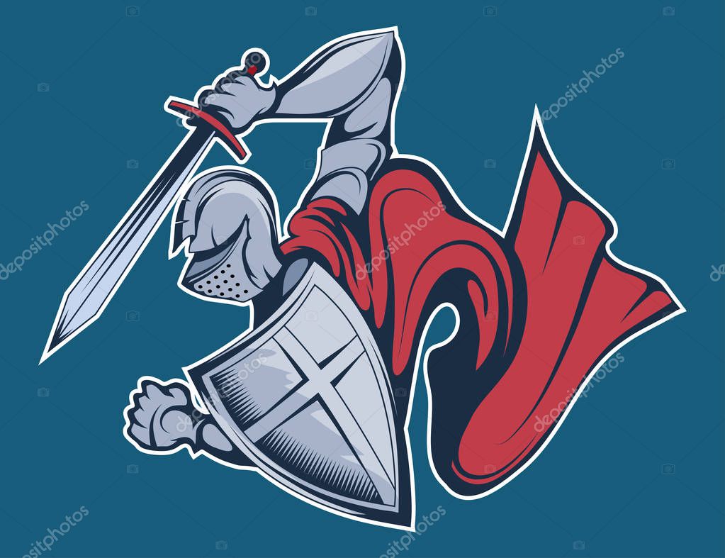 Colored knight warrior in armor and with a sword and shield in his hand. vector graphic to design