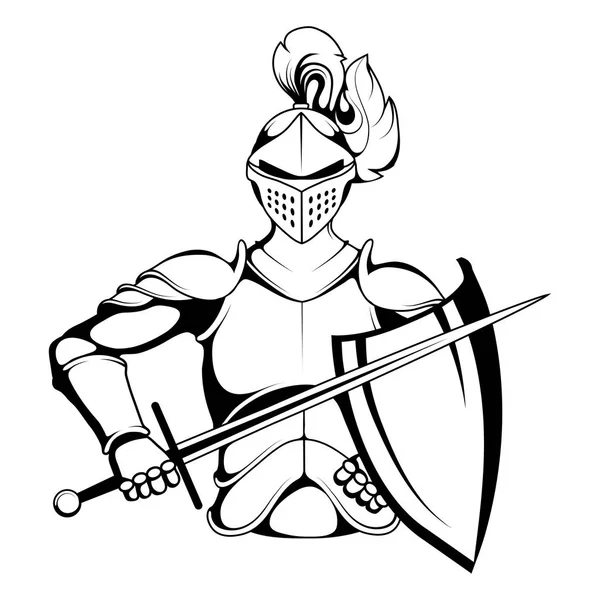 Knight Mascot Graphic Caballero Guerrero Armadura Con Una Espada Mano — Vector de stock