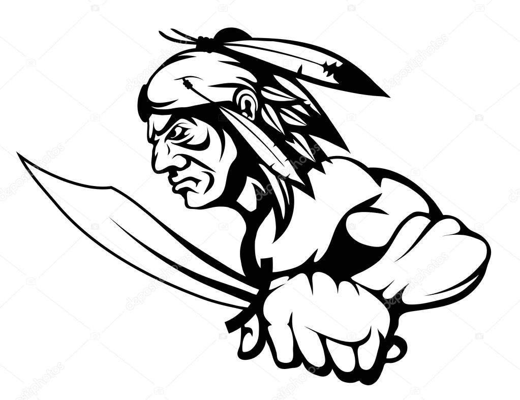 Indian chief with a knife in his hand. Vector graphics to design.