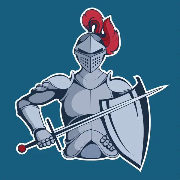 Knight Mascot Graphic, cavaleiro guerreiro em armadura e com uma espada na mão, adequado como logotipo para mascote de equipe, gráfico vetorial para projetar —  Vetores de Stock