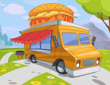 lokanta kamyon yaz manzara arka planda, vektör grafik tasarım