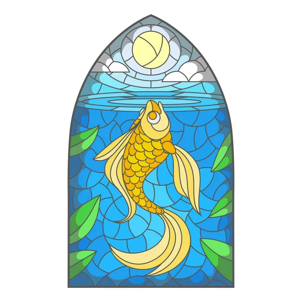 Vitralii colorate cu pește auriu, grafică vectorială pentru design — Vector de stoc