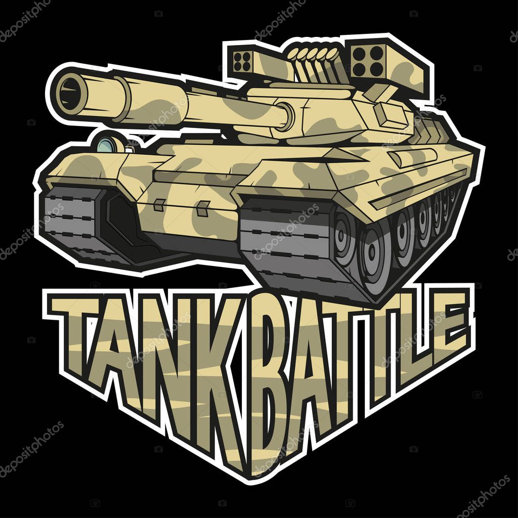 Battle tank logo on black background , vector graphic to design