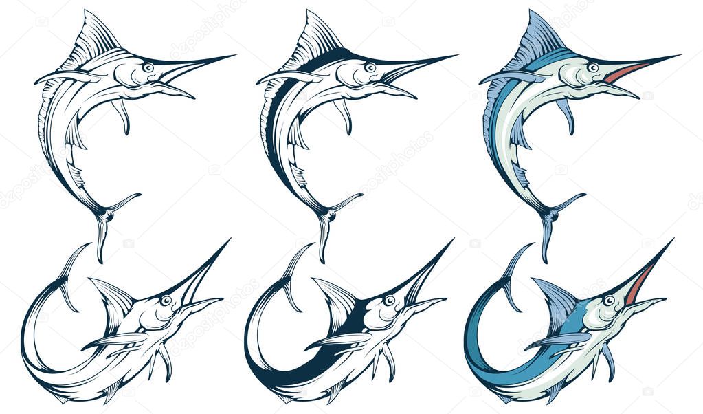 Marlin fish set, vector graphic to design