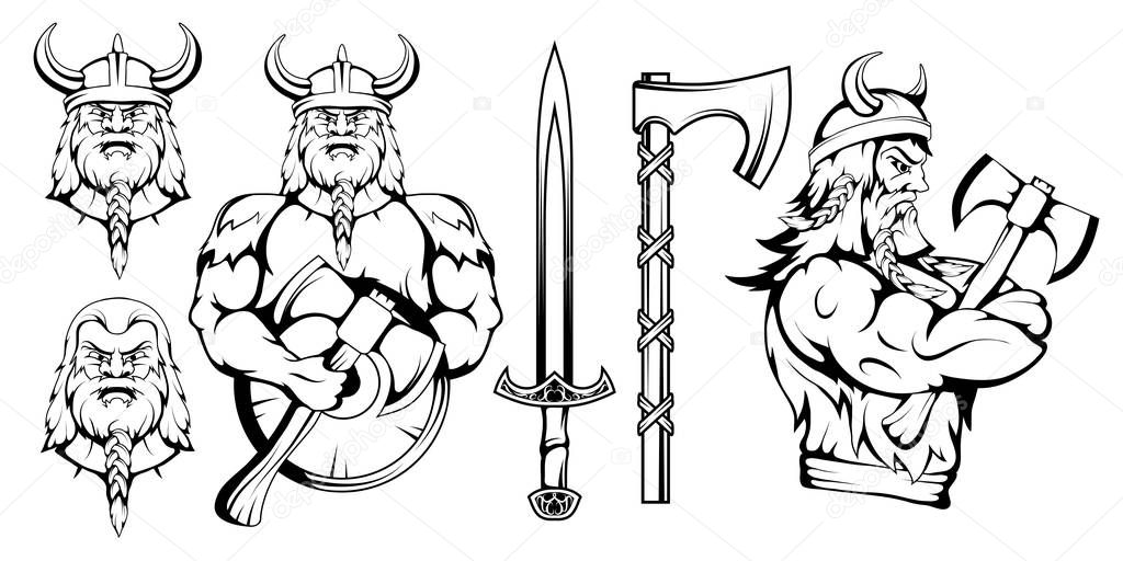 Viking warrior set, vector graphic to design