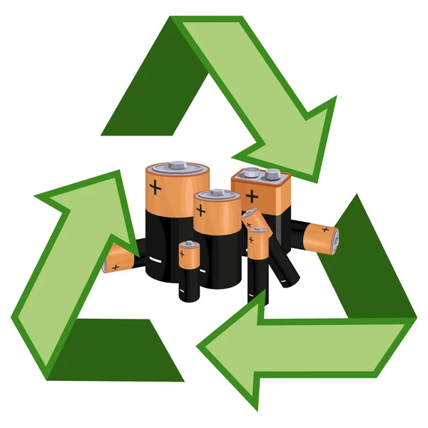 Concept van Recycle gebruikte batterijen. Recycling symbool met gebruikte batterijen. Vectorafbeeldingen te ontwerpen — Stockvector