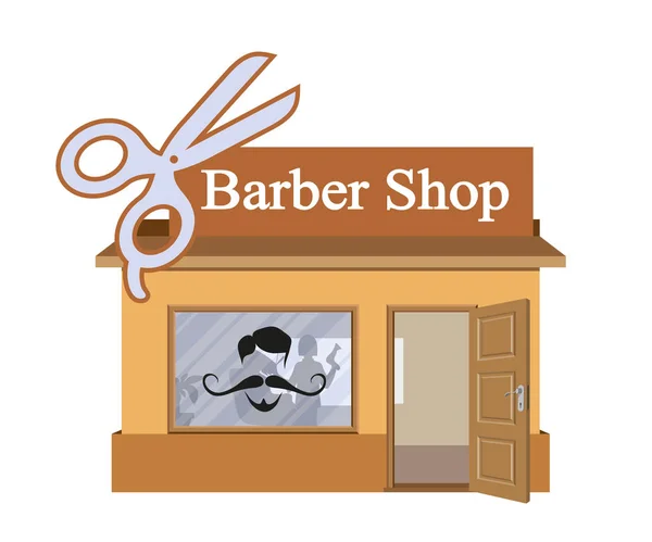 Vector Flat barbershop. Fasad av barbershop isolerad på vit bakgrund. Barber House. Klipper hår byggnad. Barbershop emblem. Vektorgrafik att designa — Stock vektor