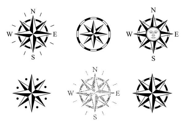 Conjunto de Rosa dos Ventos. Usado em mapas e gráficos náuticos. Bússola Rose Logo. Vector Wind Rose. Compassrose. Navegação Marinha. Gráficos vetoriais para projetar —  Vetores de Stock