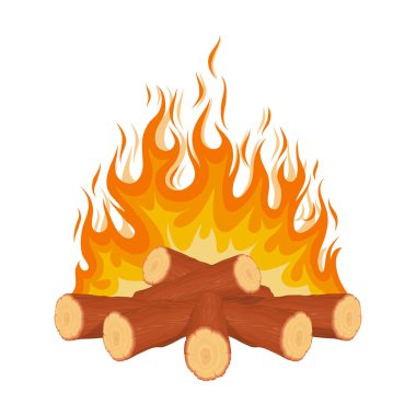 Yanan Ateş. Kamp ateşi. Fire Odun Günlükleri. Odun Kampı Yangını. Tasarıma vektör grafikleri.