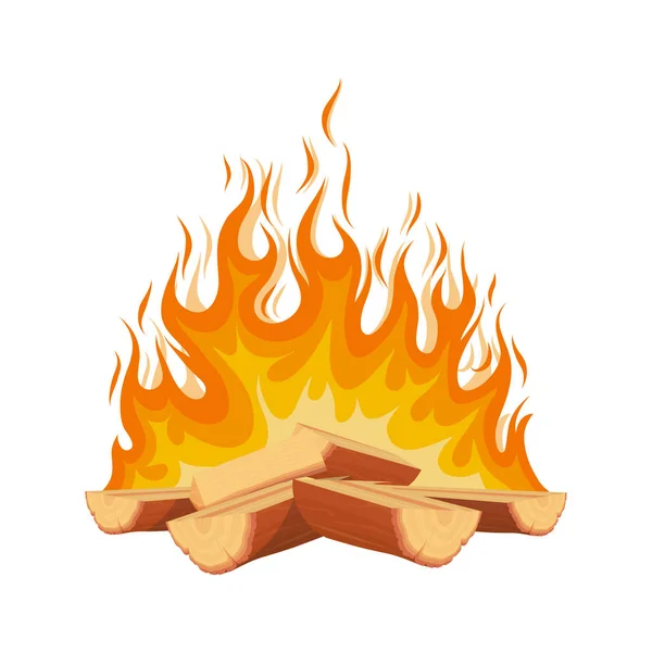 Brinnande eld. Lägerelden. Ved loggar i brand. Ved lägerelden. Vektorgrafik att designa. — Stock vektor
