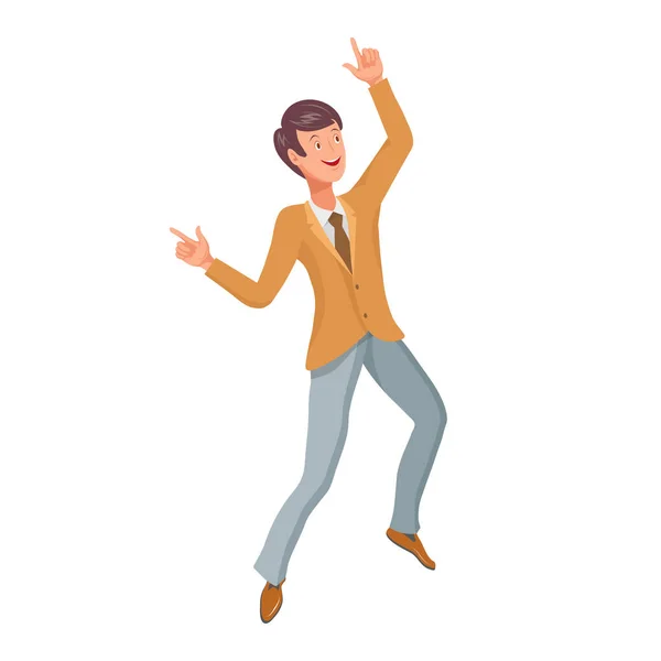 Jumping ou Dancing Man. Personagem de desenhos animados. Pessoas da festa. Um saltador alegre. Smiling Happy Human Face.Fashion Jumping Man (em inglês). Emoções diferentes. Dançando Man.Vector gráficos para projetar . — Vetor de Stock