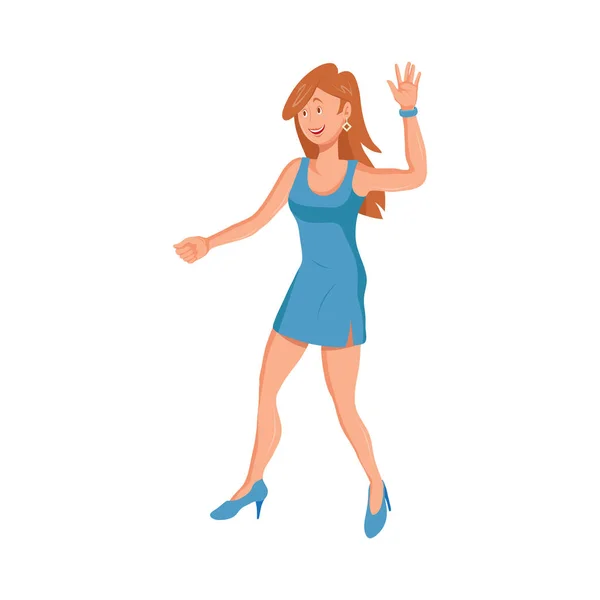 Springende oder tanzende Frau. Zeichentrickfigur. Partyvolk. fröhlich springende Frau. lächelnd glückliches menschliches Gesicht. Mode springende Frau. Unterschiedliche Emotionen. tanzende woman.vektorgrafik zum entwerfen. — Stockvektor