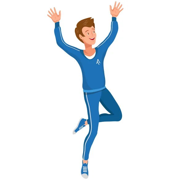 Jumping or Dancing Man. Cartoon character. Party People. Cheerful jumping Man. Smiling Happy Human Face.Fashion Jumping Man. Different emotions. Dancing Man.Vector graphics to design. — Stock Vector