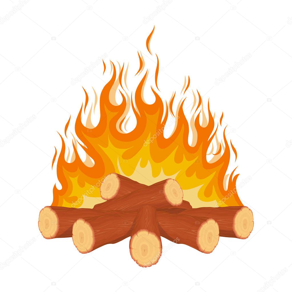Burning Fire. Campfire. Firewood Logs in Fire. Wood Camp Fire. Vector graphics to design.