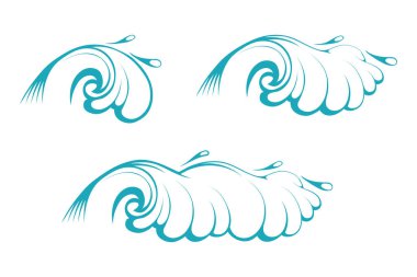 Deniz Dalgaları. Mavi Fırtınalı Dalga. Okyanus Gelgit Fırtına Dalgaları. Tasarıma vektör grafikleri.