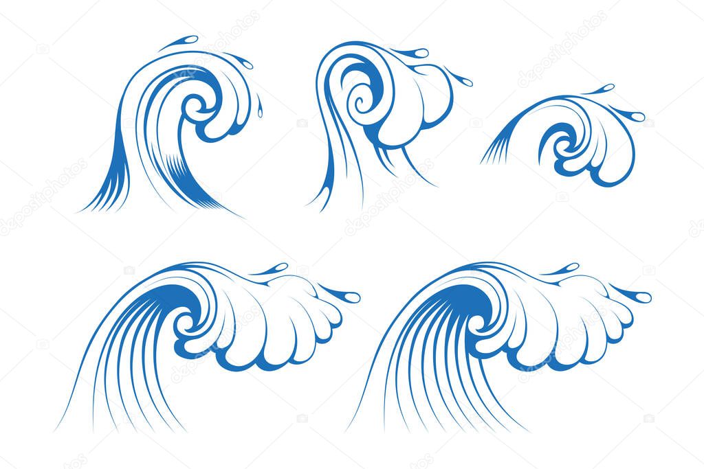 Background for Surfing and Seascape. Sea and Ocean Waves. Splash and Gale. Vector graphics to design.