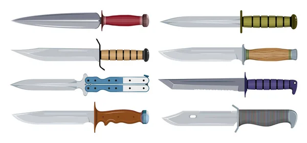 Types of Military Knives. Fighting Knife. Blade Types. American Tanto. Steel Arms. Vector graphics to design. — Stock Vector