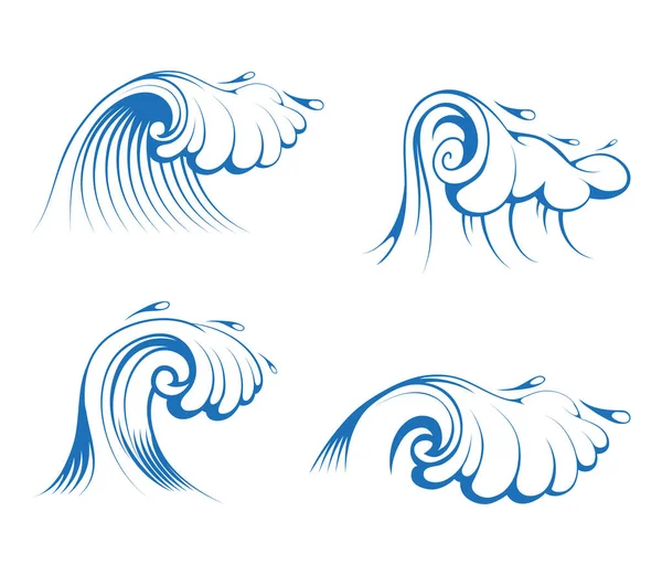Seascape. Ocean and Sea Waves set for Emblem or Logo Template. Collection of Marine Waves. Vector graphics to design. — Stock Vector