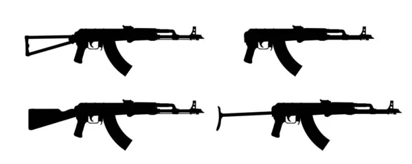 Set silhouetten Wapens. Aanvalspistool Wireframe. Machinegeweren, geweren, oud en modern. Een vectorillustratie van een aanvalsgeweer. Aanvalsgeweer illustratie Ikoon. Vectorafbeeldingen om te ontwerpen — Stockvector