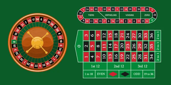 Roulette Europea Posizionata Una Superficie Verde Con Una Classica Griglia — Vettoriale Stock