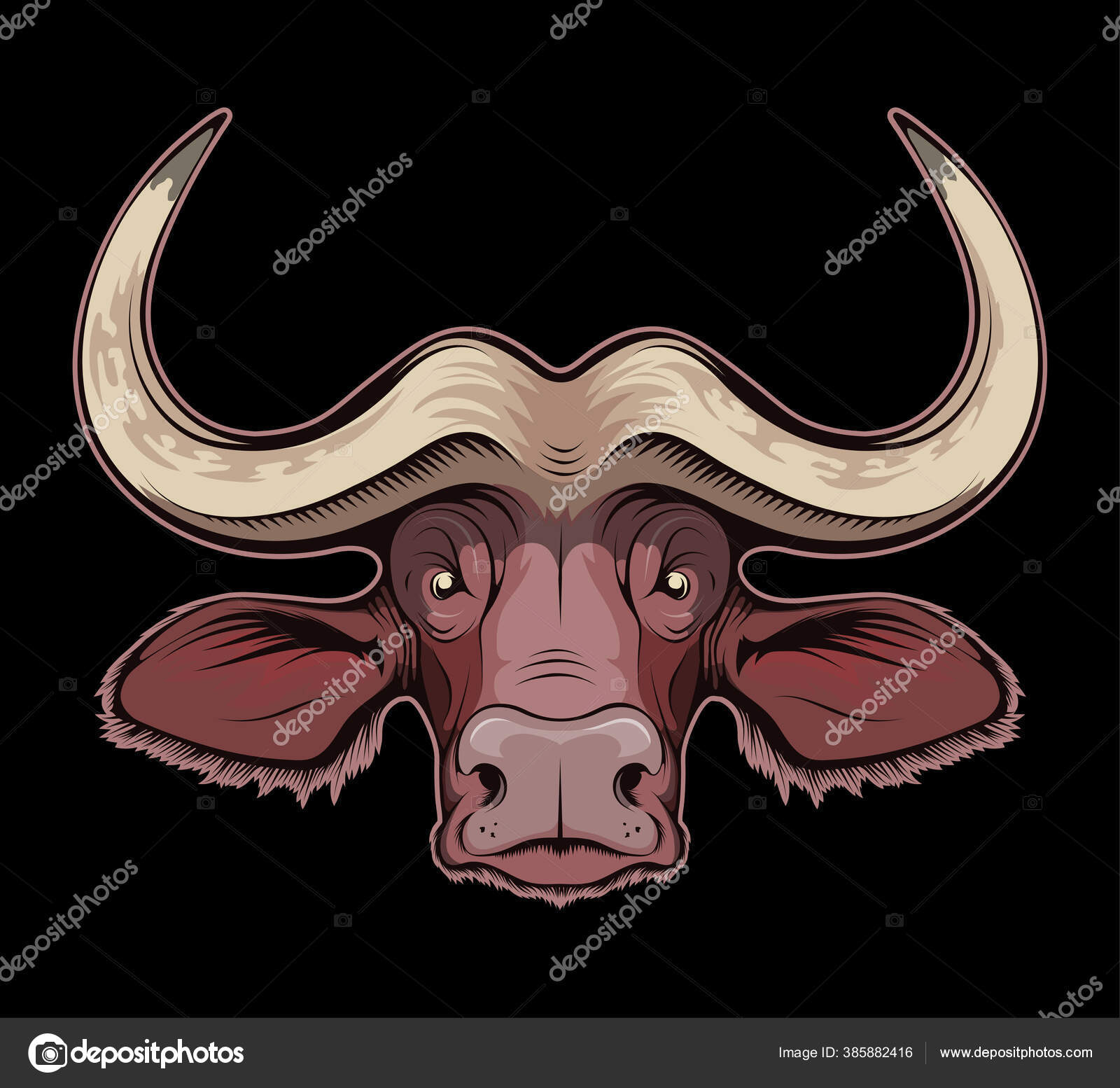 Vector Illustration African Buffalo Bull Tattoo Shirt Print Buffalo Stock by ©korniakovstock@gmail.com #385882416