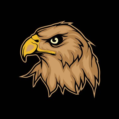 Bir kartalın vektör çizimi. Dövme ya da tişört izi için kuş. Bir spor takımı için baş kartal illüstrasyonu. Vektör karakter. Maskot, logo ya da sembol çizimi. Kartal siyah arkaplanda