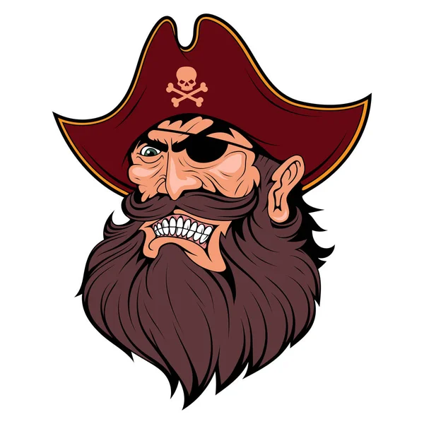 Pirata Malvado Barbudo Tatuaje Pirata Logo Del Capitán Ojo Pirata — Vector de stock