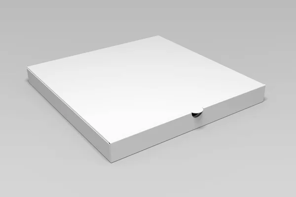 Ilustración 3D caja de pizza en blanco maqueta en gris . — Foto de Stock