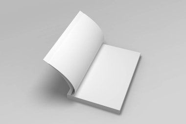 Boş kitap mock-up 3d çizimi açıldı.