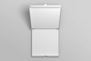 Boş üstten görünüm 3d çizim pizza kutusu mockup açıldı.